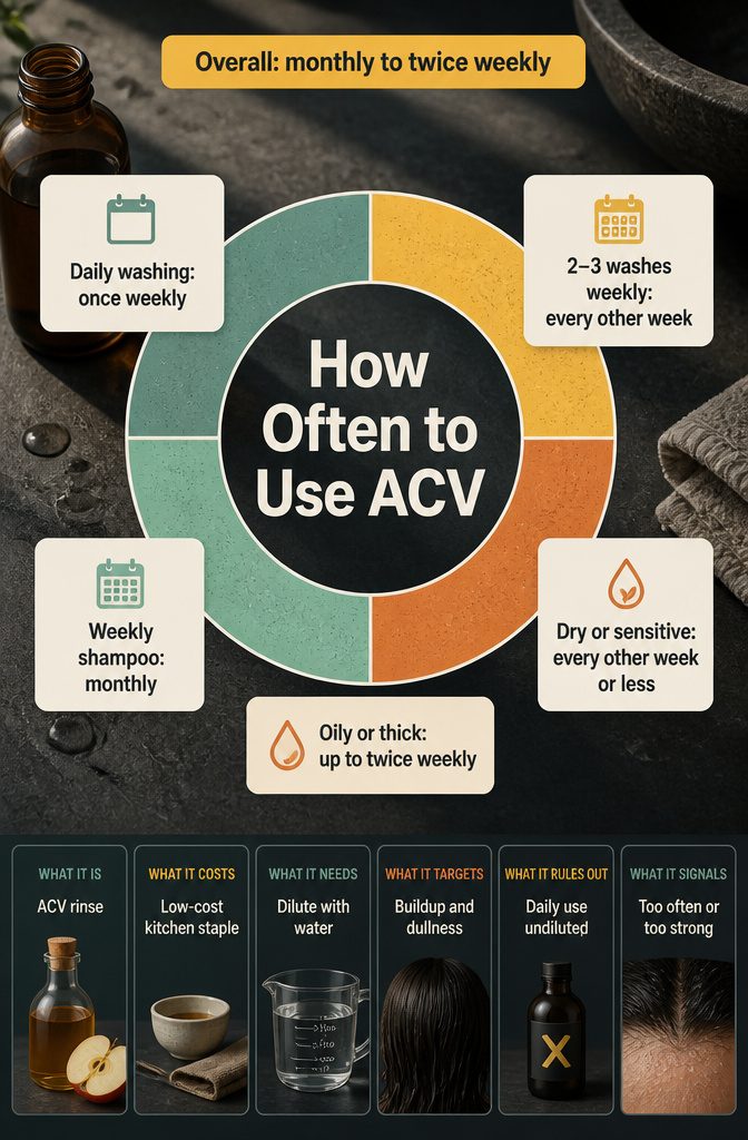 Beauty information graphic with a schedule for apple cider vinegar hair rinses