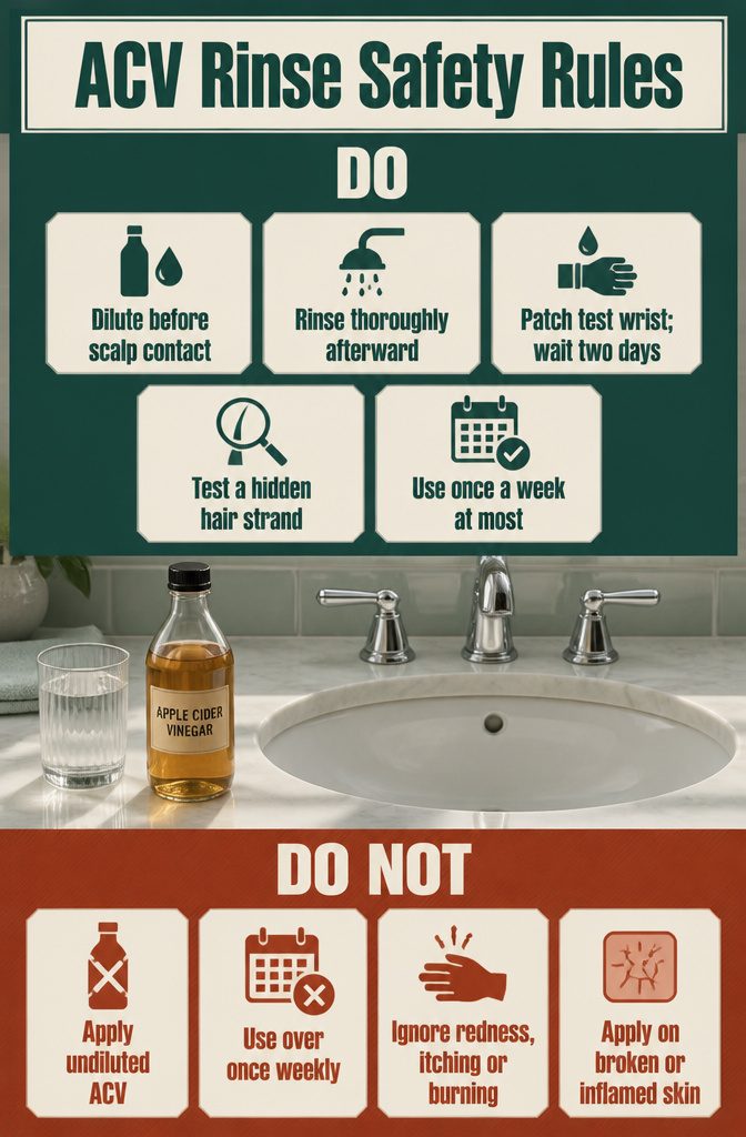 Beauty safety graphic with guidance on diluting apple cider vinegar and patch testing