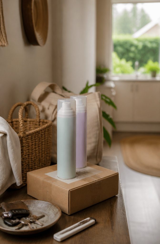 Amika dry shampoo can in a simple product photograph