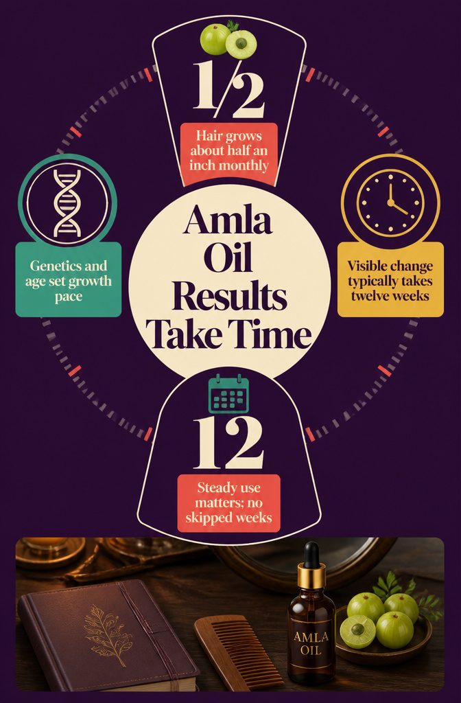 Beauty infographic about the time needed to see amla oil results