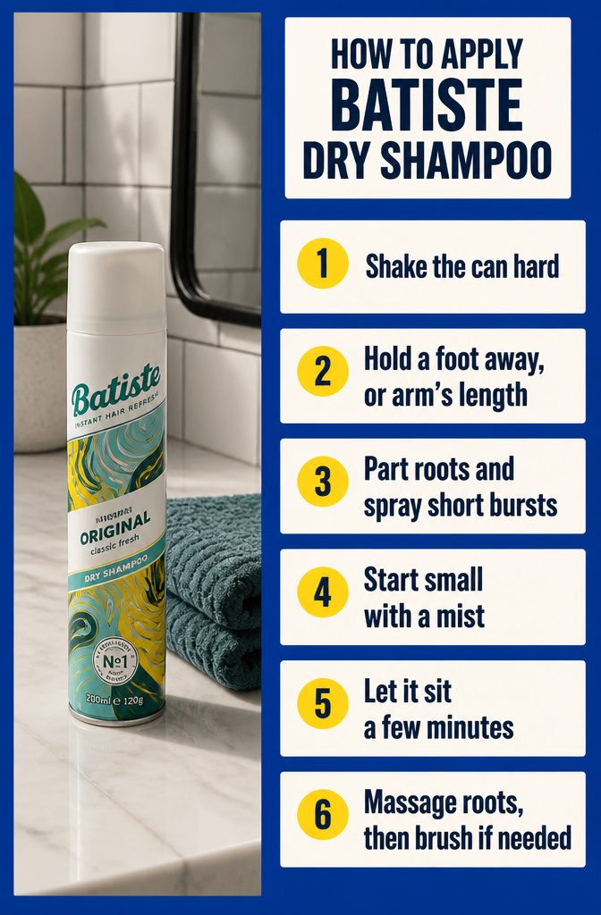 Batiste application information graphic with numbered instructions