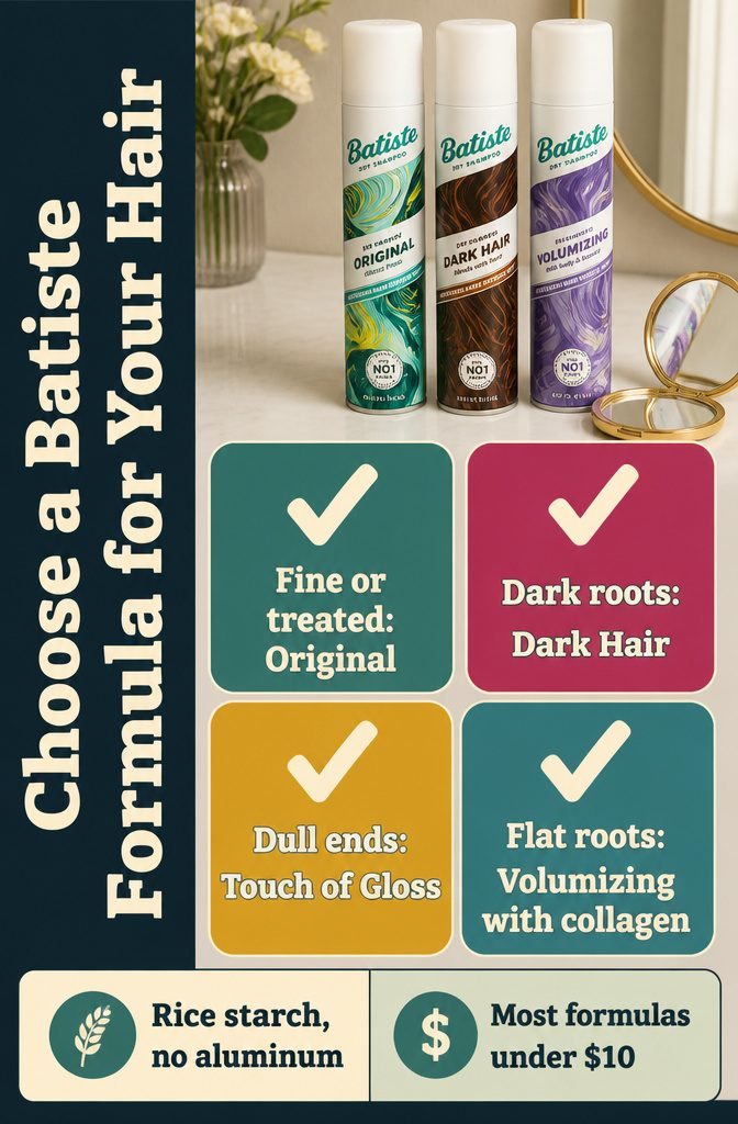 Batiste formula information graphic for choosing products by hair needs