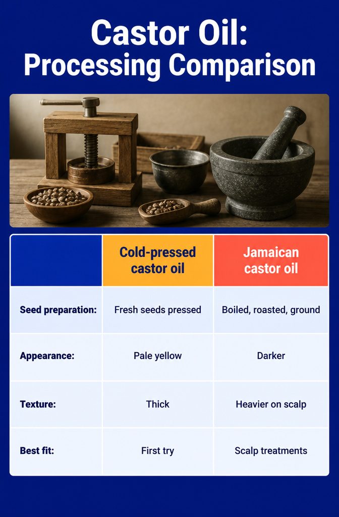 Castor oil processing comparison graphic with different oil types