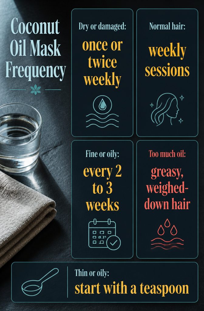 Beauty infographic comparing coconut oil mask frequency by hair type