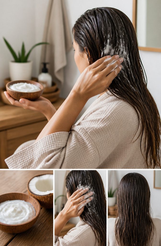 Coconut oil and ingredients for homemade hair mask recipes