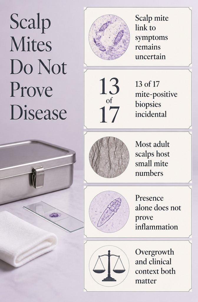 Beauty infographic titled Scalp Mites Do Not Prove Disease