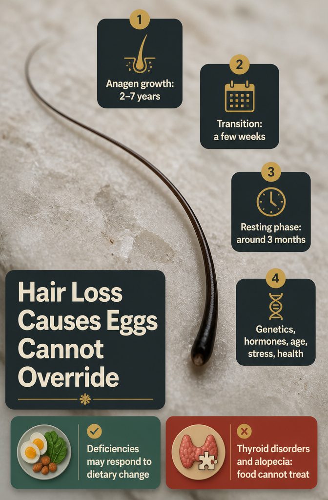 Beauty infographic naming hair loss causes eggs cannot override