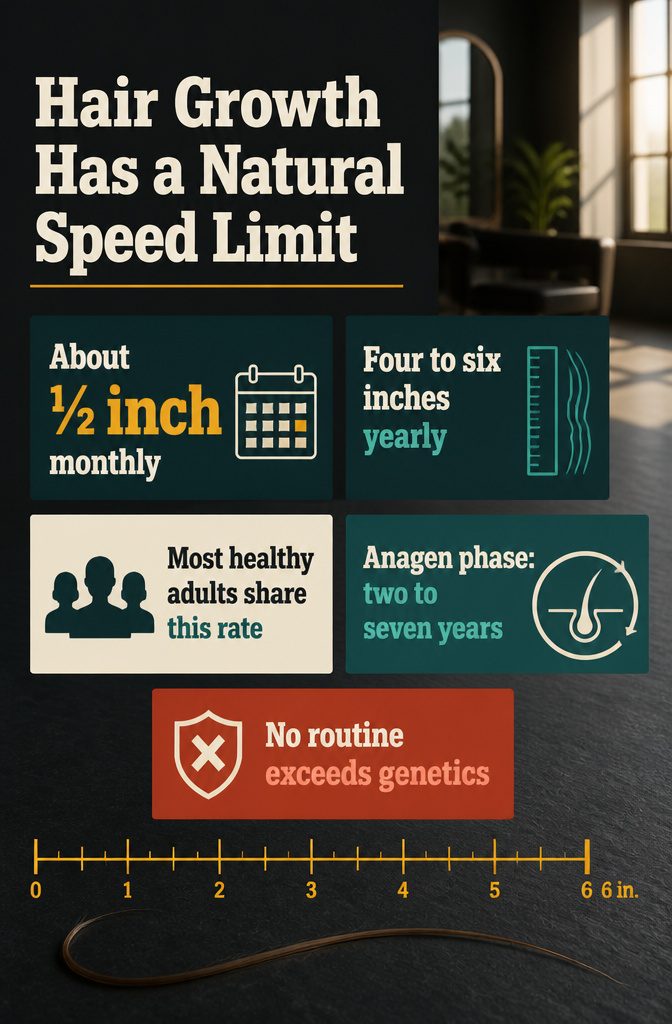 Hair growth infographic with a natural speed limit title and growth information
