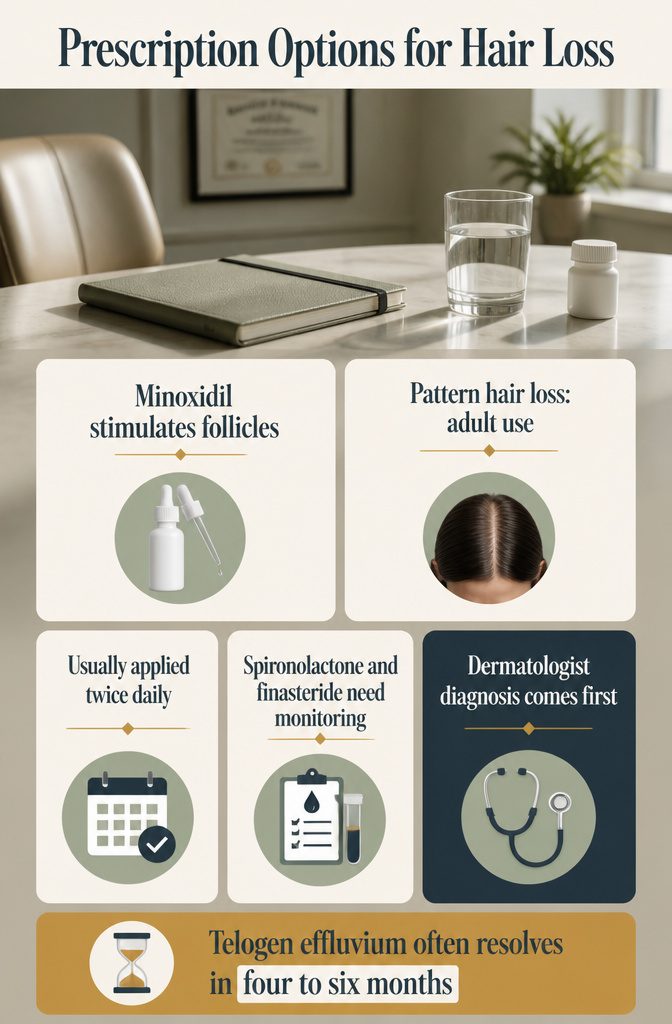 Beauty infographic listing prescription treatments for hair loss