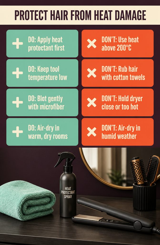Beauty graphic titled Protect Hair From Heat Damage
