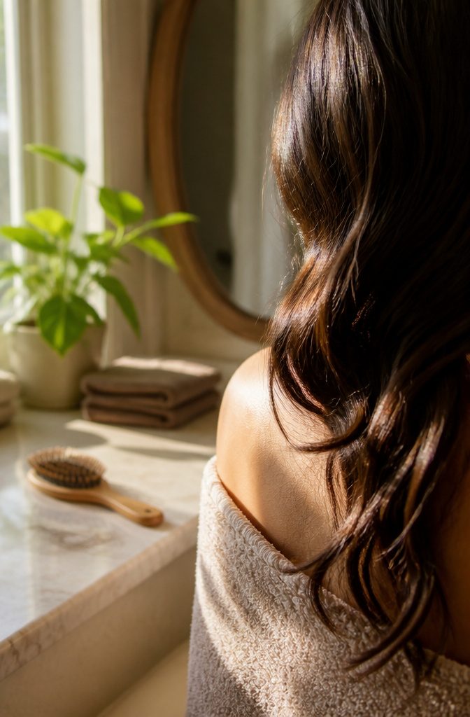 Hair-care scene illustrating tips for growing hair