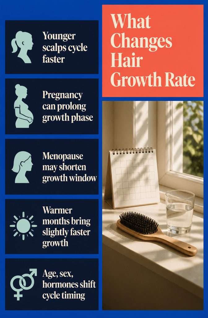 Beauty infographic titled What Changes Hair Growth Rate