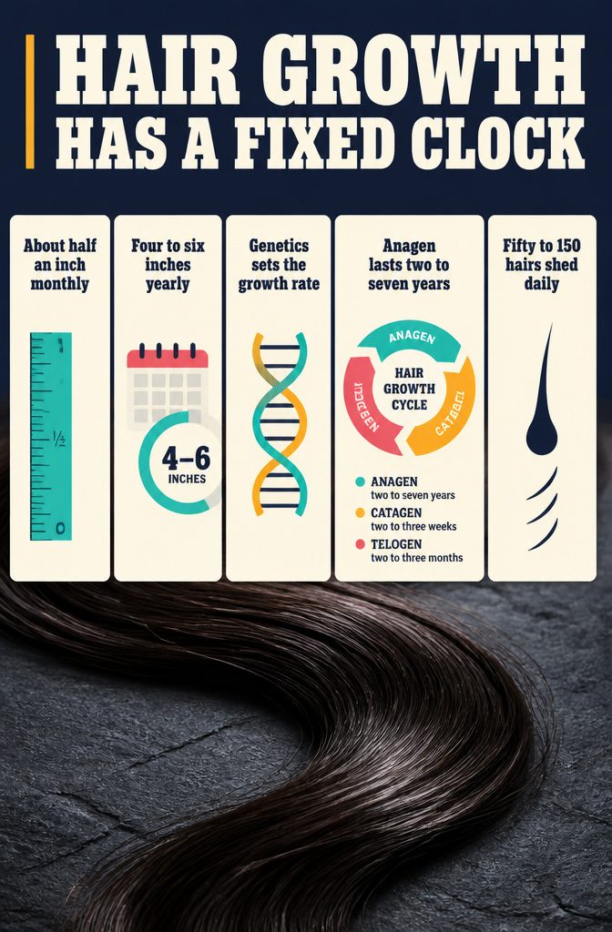 Beauty infographic titled Hair Growth Has a Fixed Clock