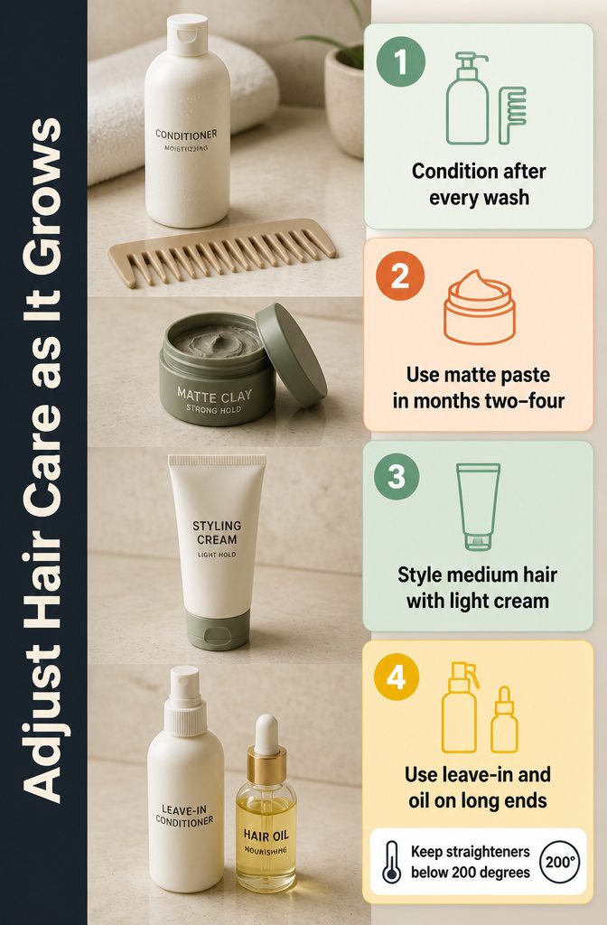 Hair care graphic showing changes for longer hair