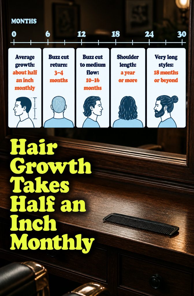 Hair growth timeline graphic comparing lengths and styles