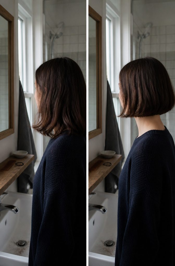 Person looking at a haircut grown out to a comfortable length