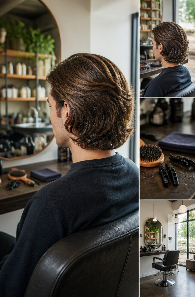 Person wearing a mid-length hairstyle with layered hair