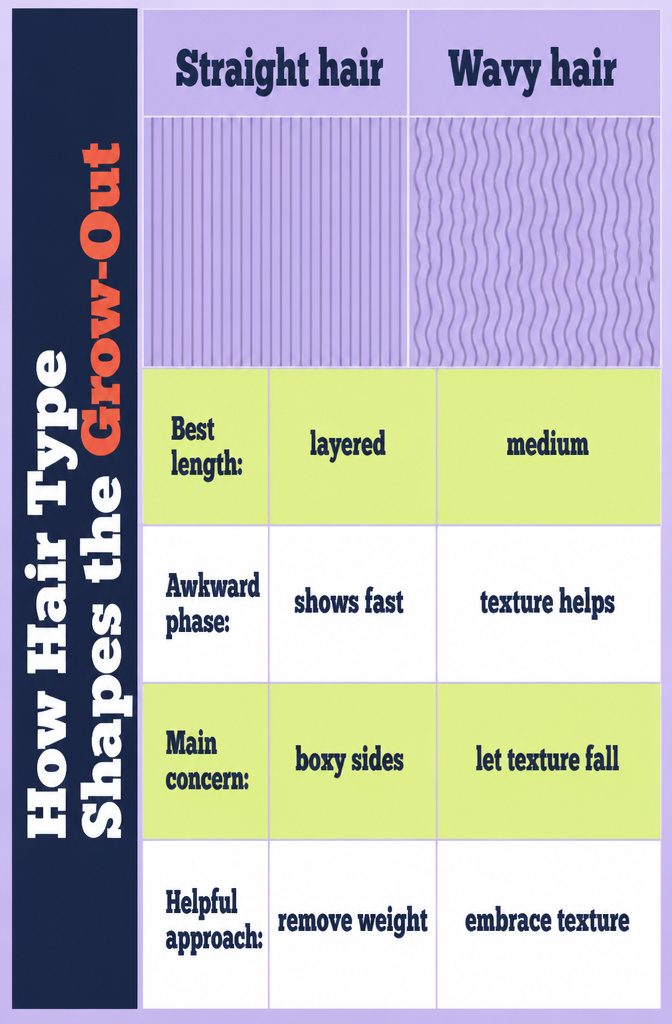 Hair type graphic comparing straight wavy curly thick and thinning hair