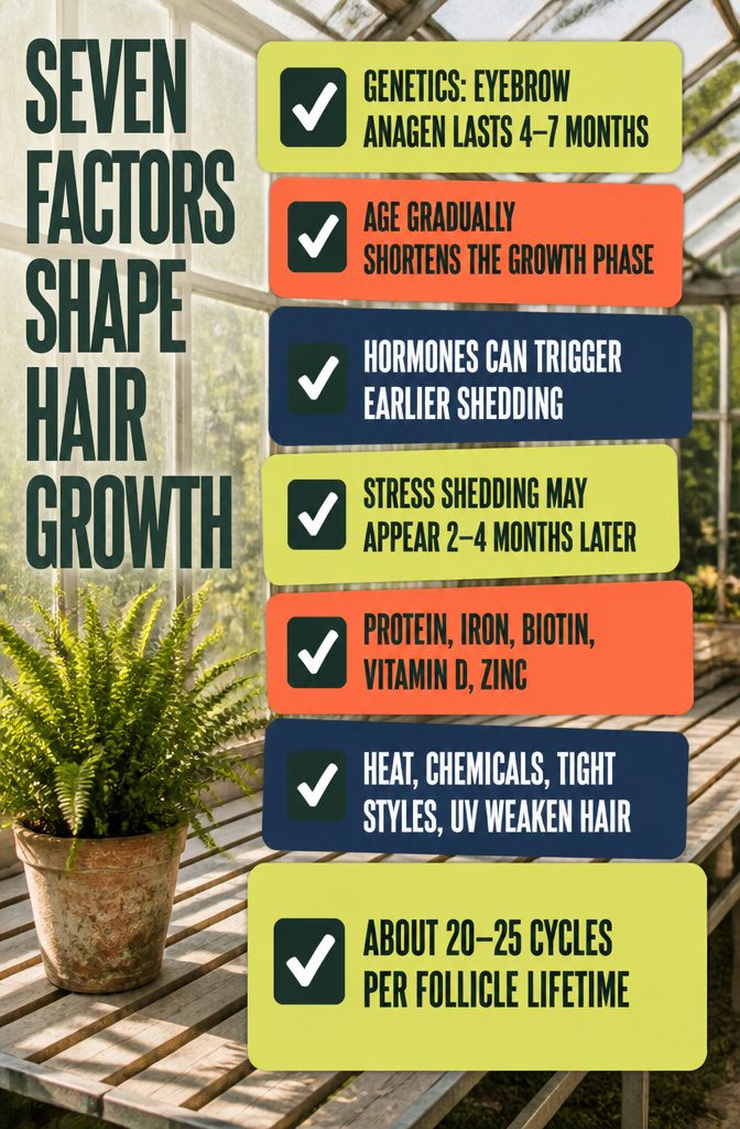 Beauty infographic titled Seven Factors Shape Hair Growth