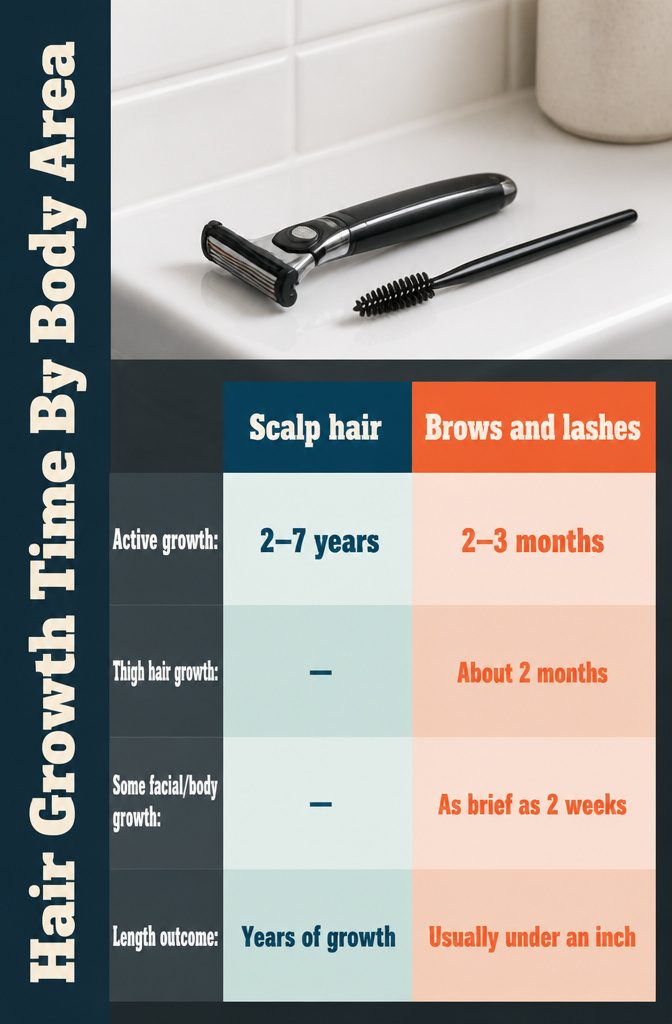 Beauty infographic comparing hair growth times by body area
