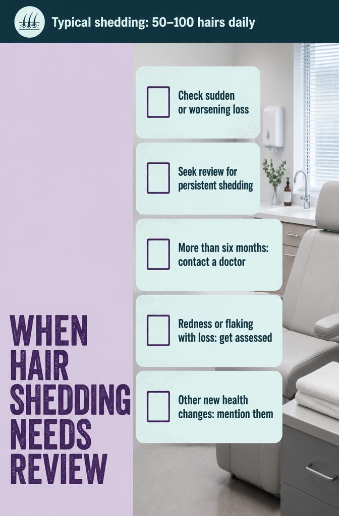 Beauty infographic listing signs that hair shedding needs review