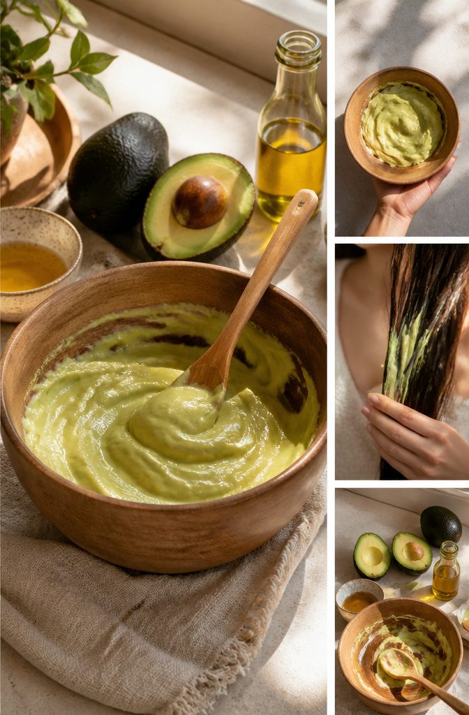 Avocado argan oil mayo honey egg castor oil olive oil and banana