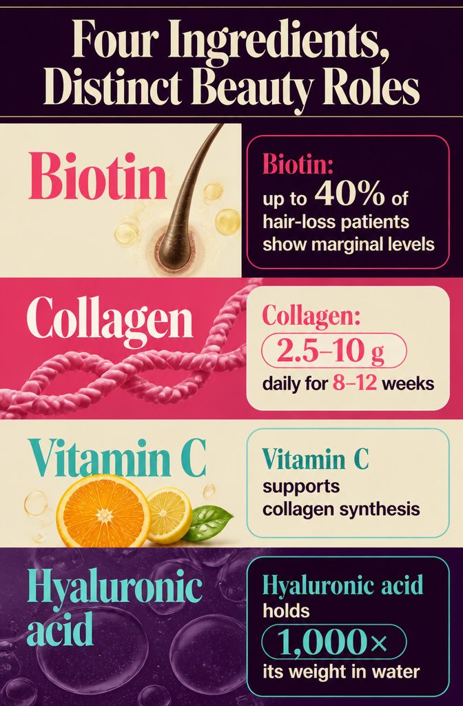 Information graphic titled Four Ingredients Distinct Beauty Roles