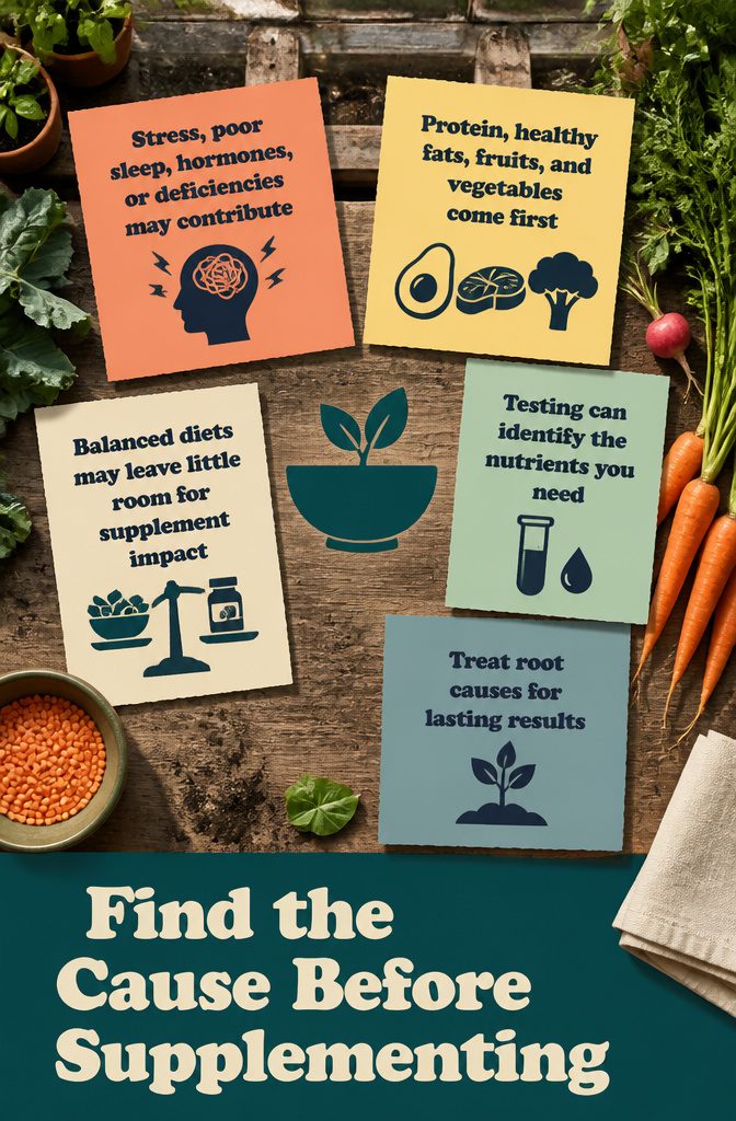 Information graphic titled Find the Cause Before Supplementing