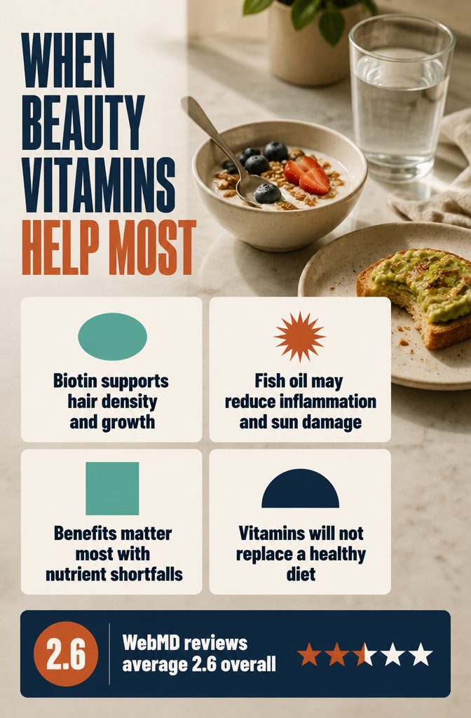 Information graphic titled When Beauty Vitamins Help Most