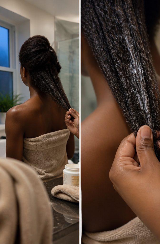Damp hair after washing, shown drying to reveal its moisture behavior