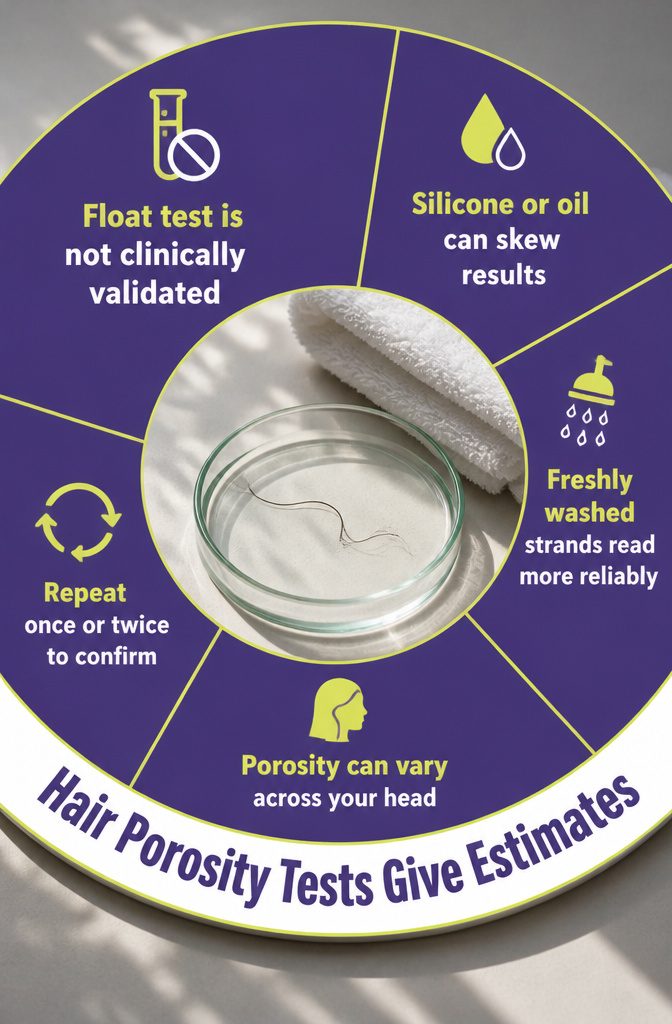 Hair strand floating in water beside a strand that has sunk