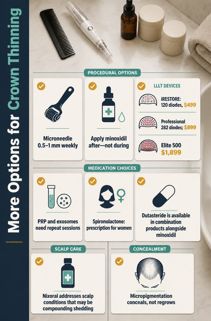 Crown thinning options graphic with medical and scalp treatments