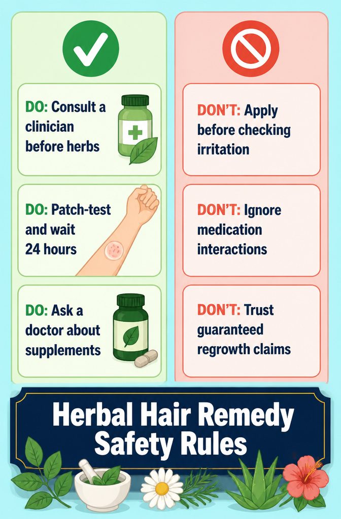 Herbal hair remedy safety rules infographic