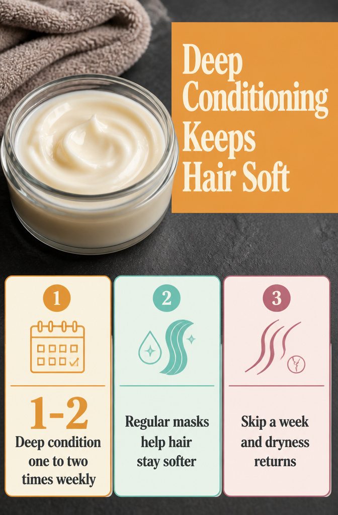 Beauty information graphic titled Deep Conditioning Keeps Hair Soft