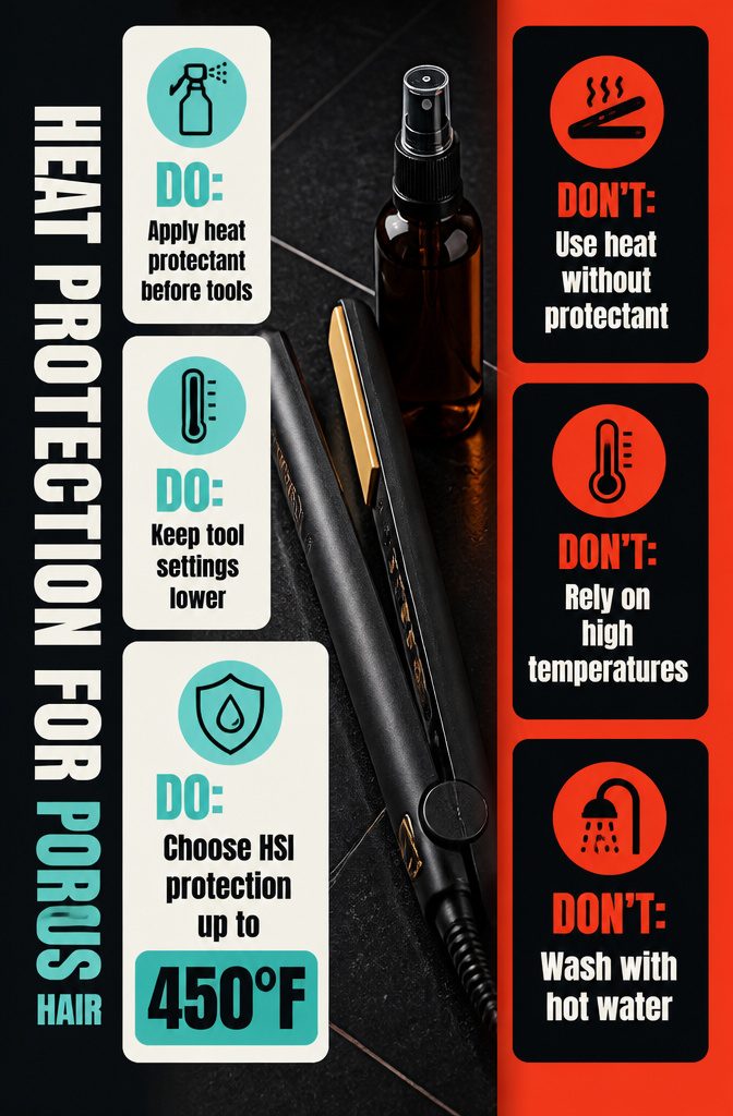 Beauty information graphic titled Heat Protection for Porous Hair