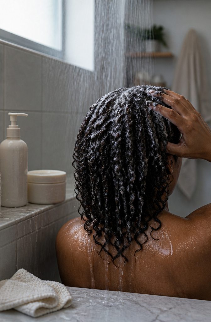 Hair-care photograph illustrating gentle cleansing for high porosity hair