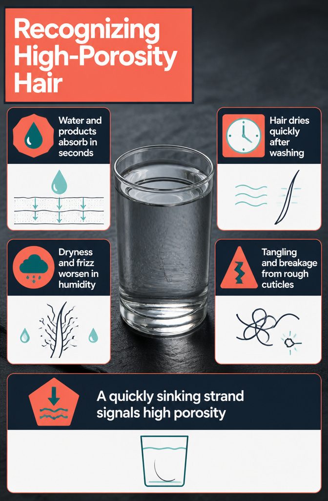 Beauty information graphic titled Recognizing High-Porosity Hair