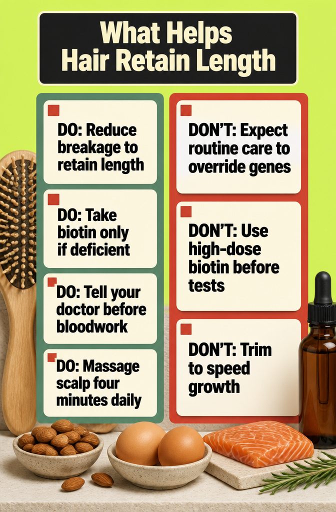 Beauty diagram titled What Helps Hair Retain Length