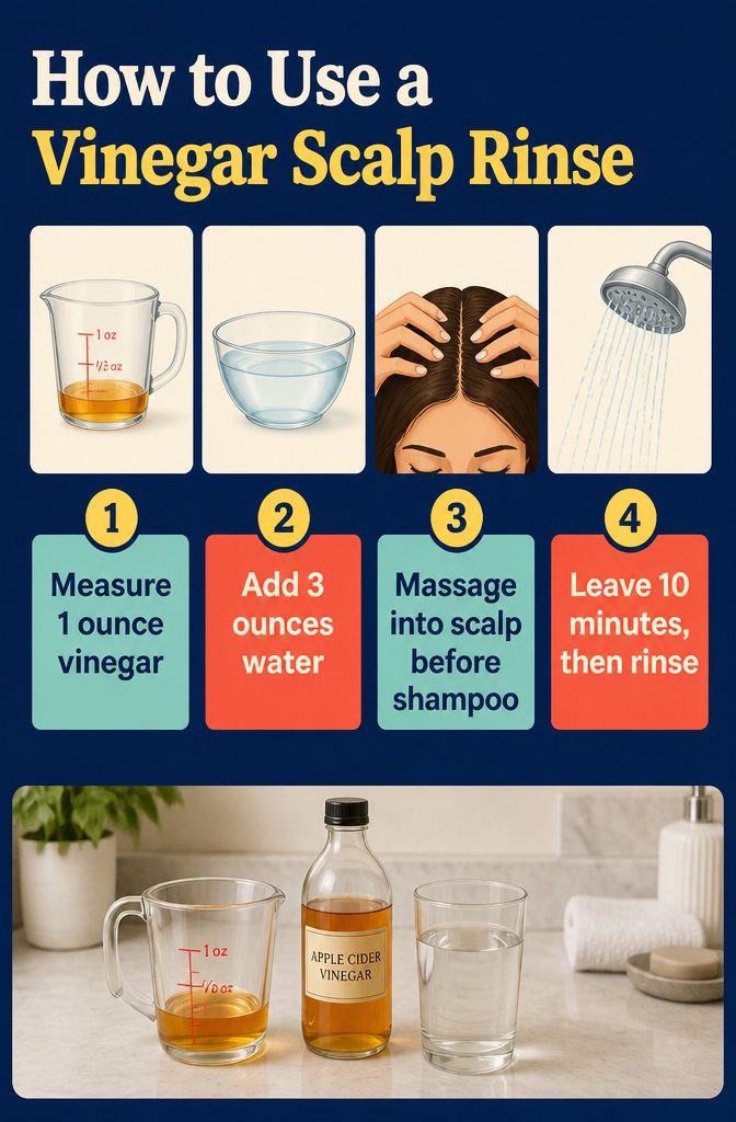 Information graphic titled How to Use a Vinegar Scalp Rinse