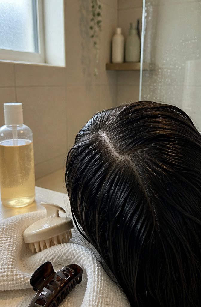 Hair care photograph illustrating an article about growing hair