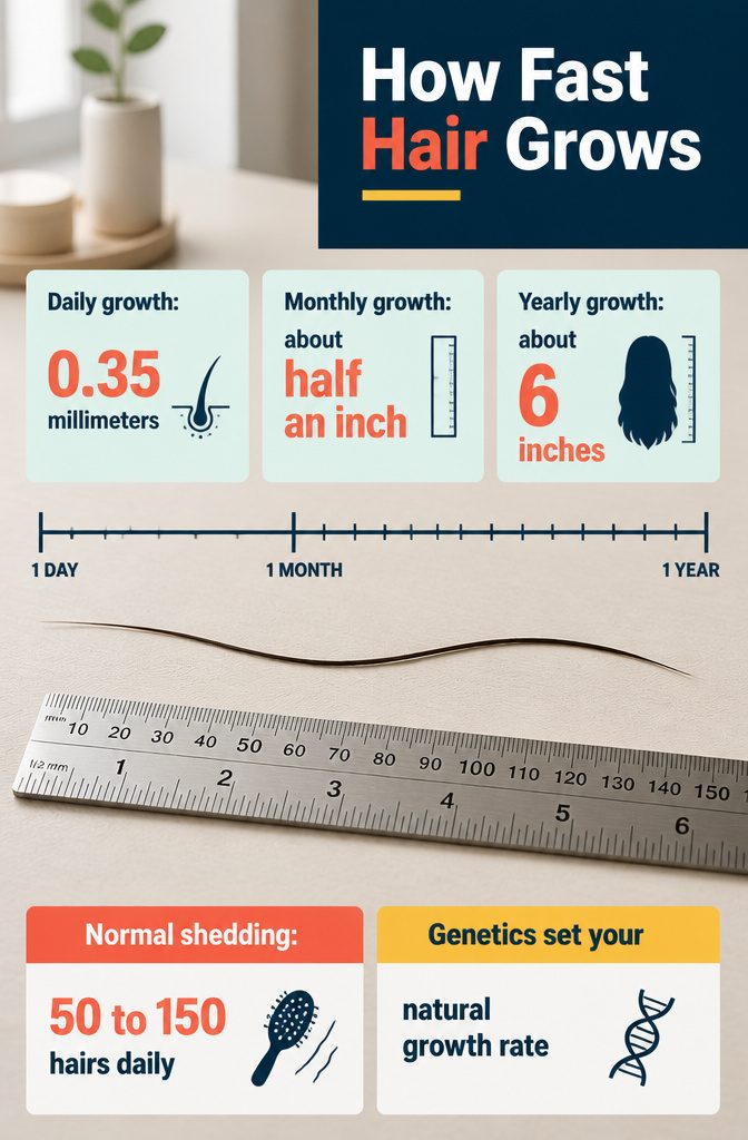 Beauty infographic illustrating hair growth rate and shedding