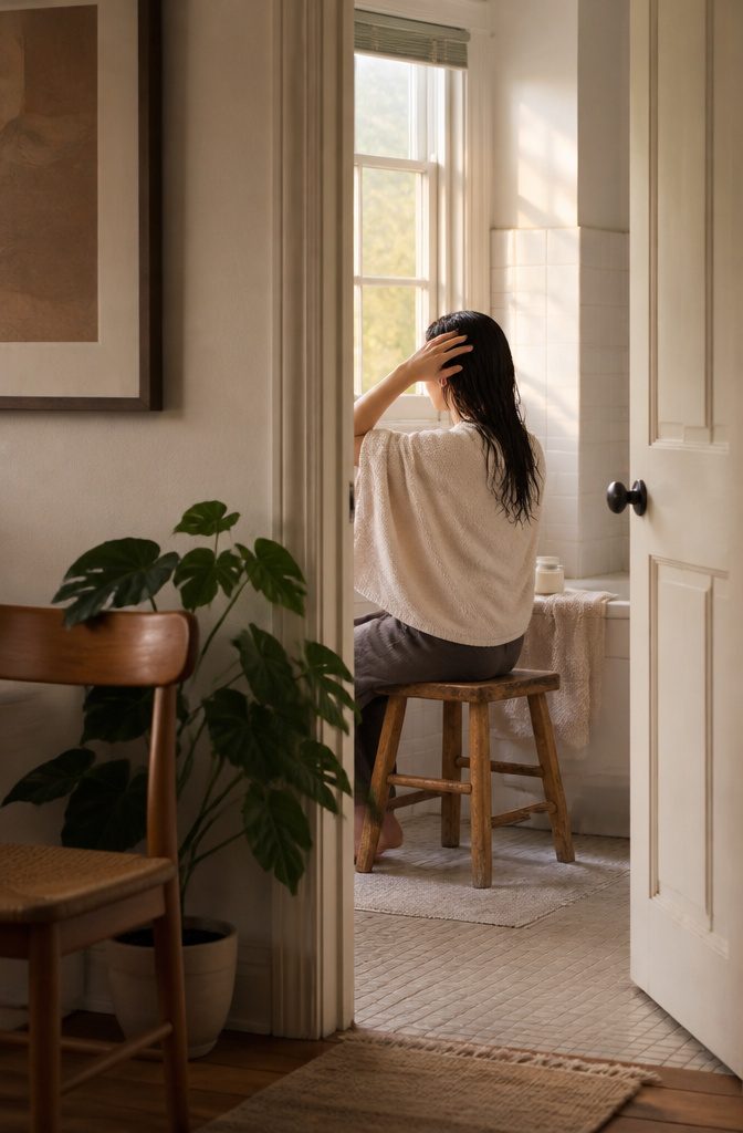 Person relaxing in a calm setting