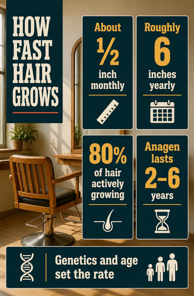Hair growth infographic with a monthly rate and yearly total