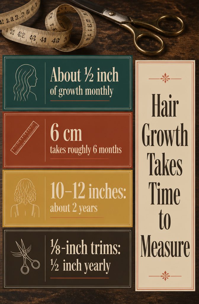 Hair growth infographic showing progress toward a target length