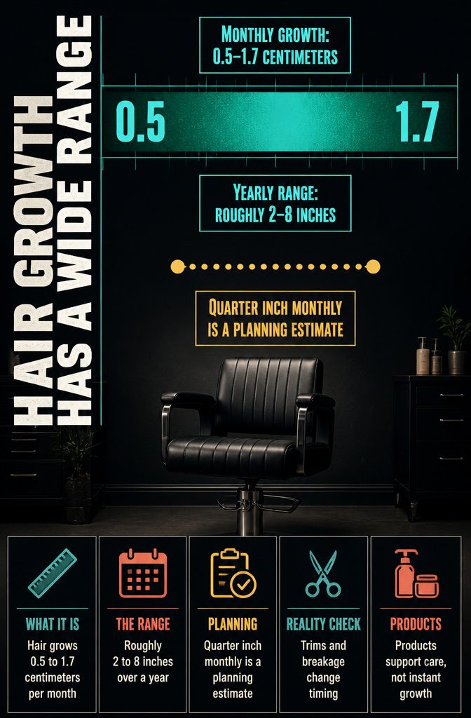 Hair growth chart showing a range of monthly growth rates