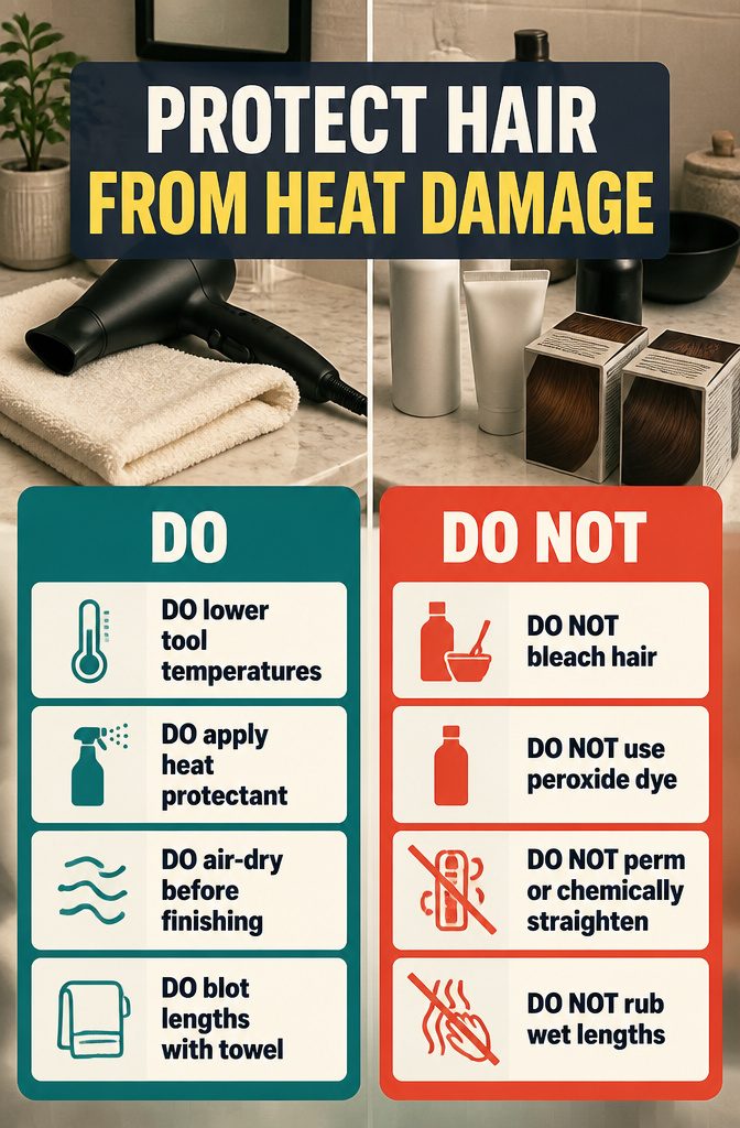 Hair care products arranged for protecting hair before heat styling
