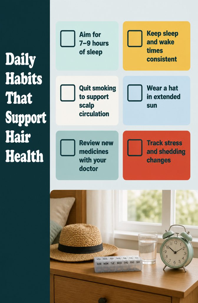 Beauty graphic titled Daily Habits That Support Hair Health