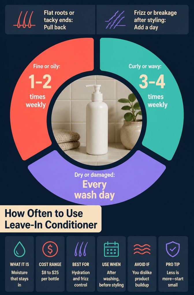 Leave-in conditioner beside a weekly hair care schedule