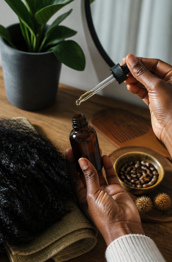 Jamaican castor oil treatment arranged with a towel