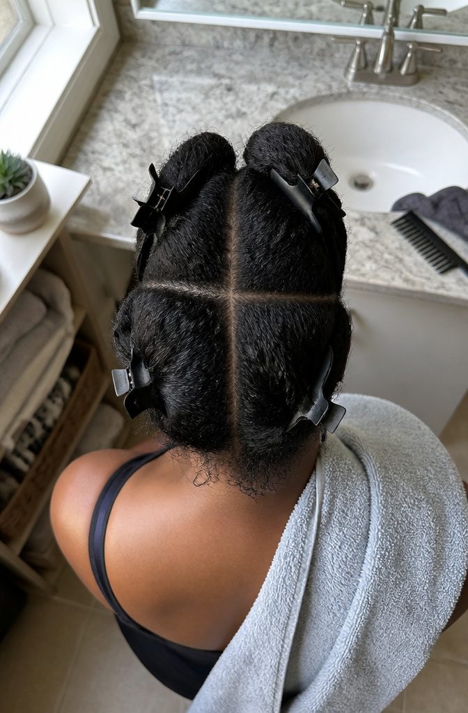 Jamaican castor oil beside hair care supplies